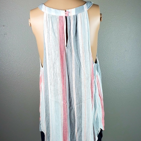Torrid Multi Stripe Goddess Halter Tank Top High Neck Coral Gray Crepe Print - Picture 3 of 7